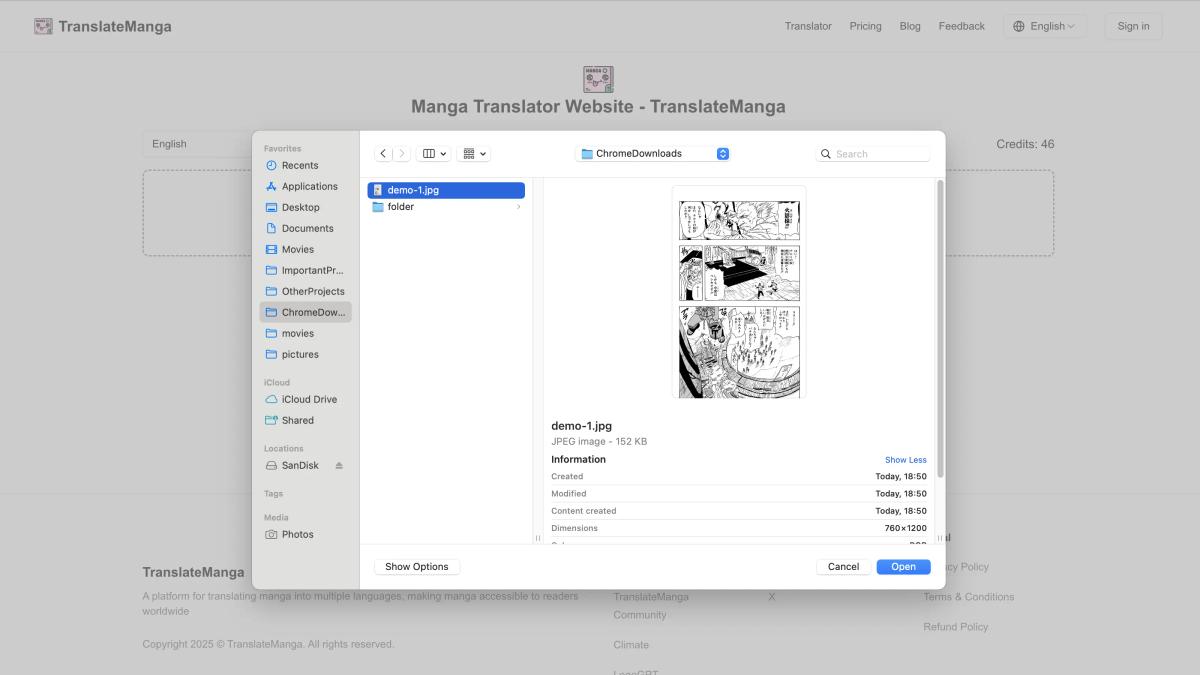 Language selection for Japanese manga translation
