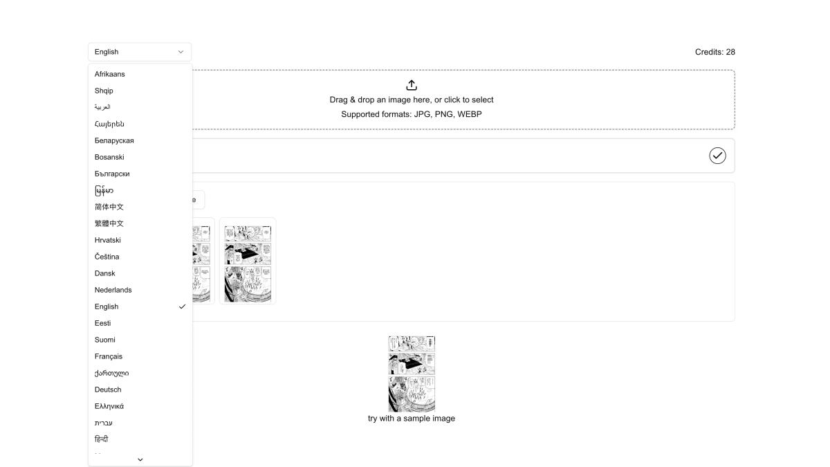 Multi-language support for Japanese manga translation