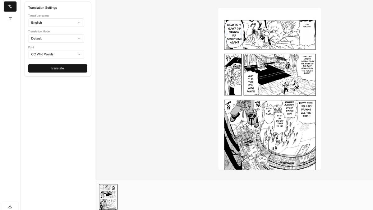 Upload manga panel interface